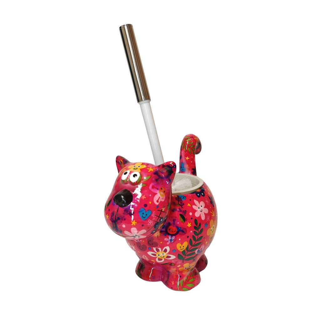 PORTE BROSSE WC CHIEN POMME PIDOU ROSE ET FLEURS - Photo N°1