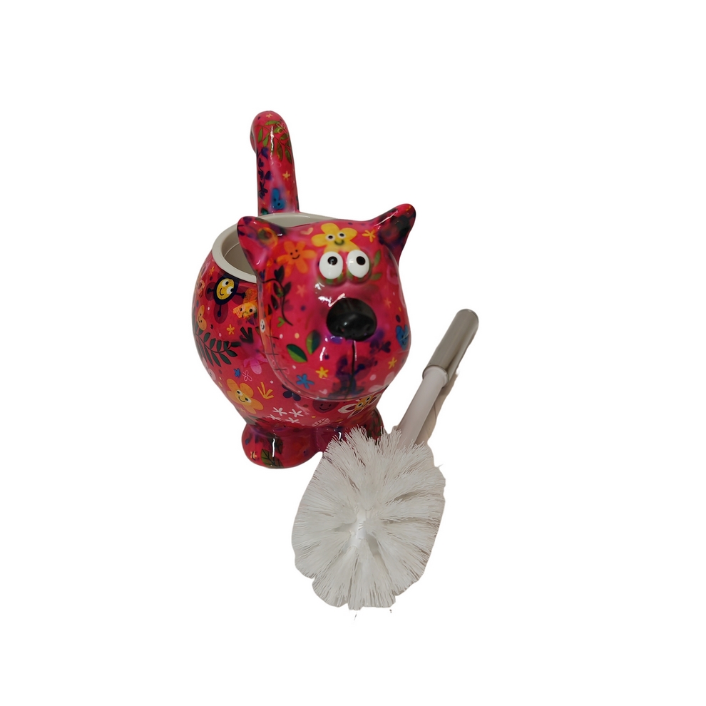 PORTE BROSSE WC CHIEN POMME PIDOU ROSE ET FLEURS - Photo N°2