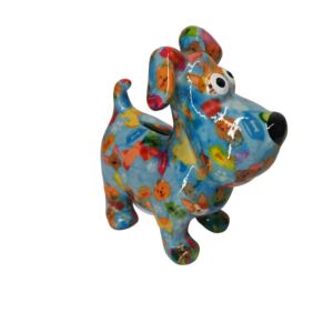 TIRELIRE CHIEN HUGO POMME PIDOU BLEUE ET DECOR MULTICOLORE