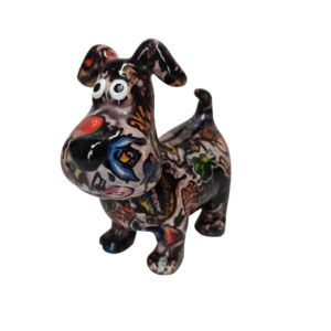 TIRELIRE CHIEN HUGO POMME PIDOU NOIRE ET TAGS