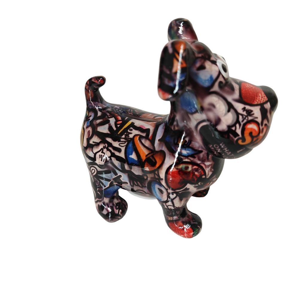 TIRELIRE CHIEN HUGO POMME PIDOU NOIRE ET TAGS - Photo N°2