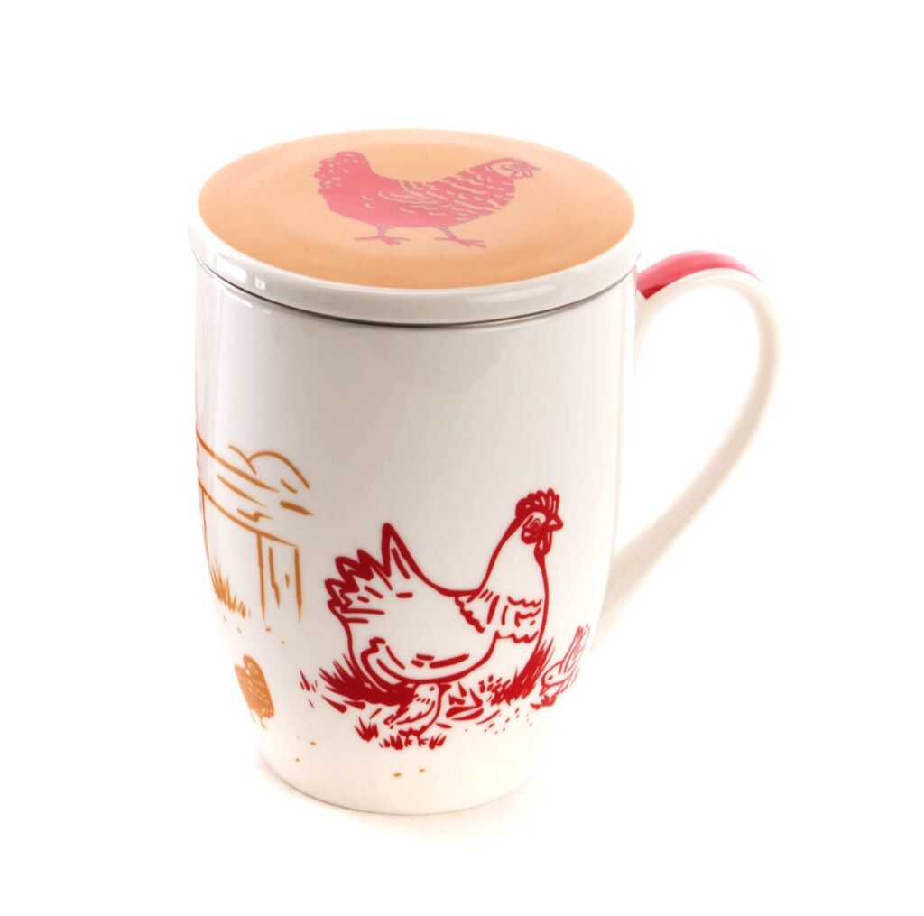 MUG TISANIERE PORCELAINE COLLECTION MAGGIE ROUGE ET MARRON  8 X 12 X 12 CM - Photo N°3