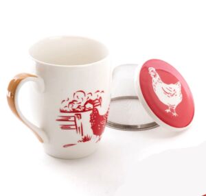 MUG TISANIERE PORCELAINE COLLECTION MAGGIE ROUGE ET BLANCHE  8 X 12 X 12 CM