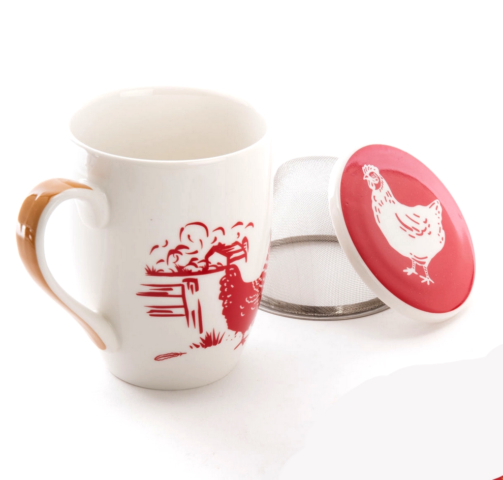 MUG TISANIERE PORCELAINE COLLECTION MAGGIE ROUGE ET BLANCHE  8 X 12 X 12 CM - Photo N°1