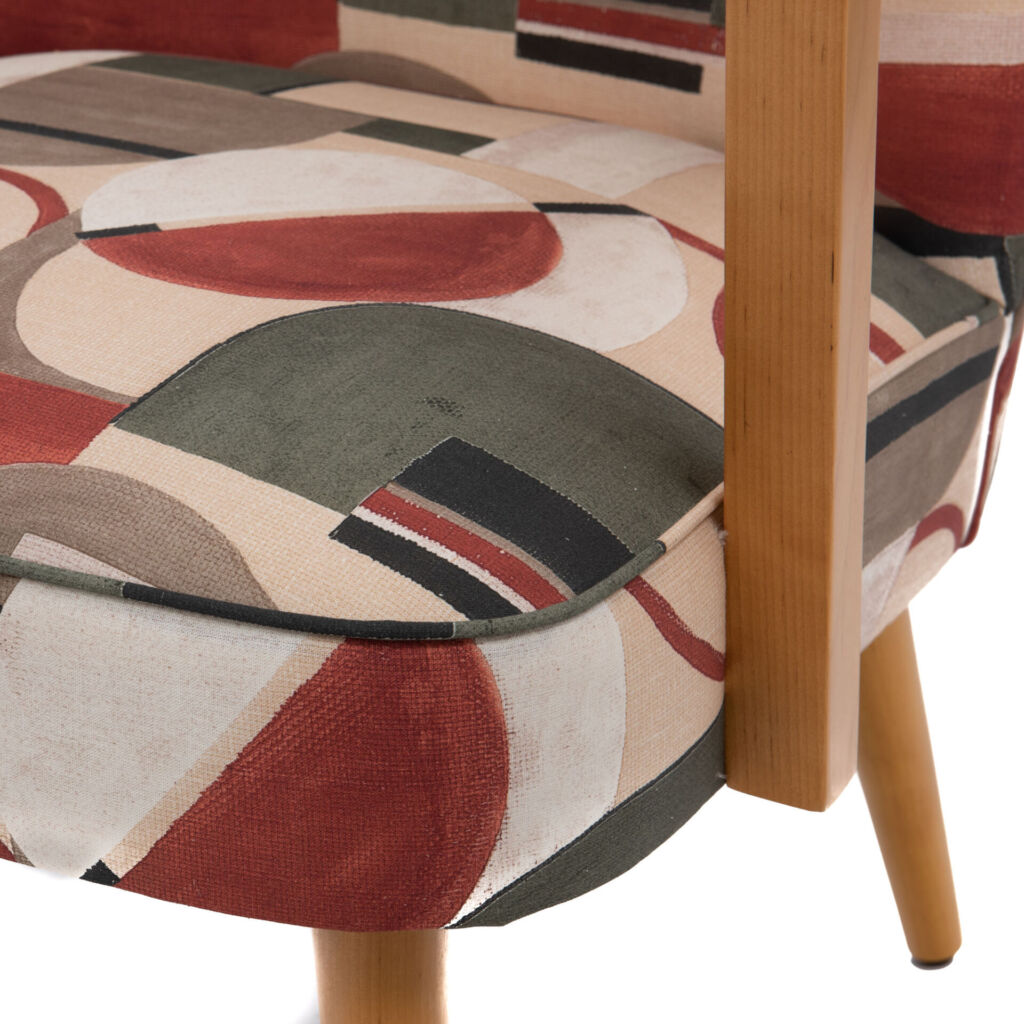 FAUTEUIL HOANI  STYLE ART DECO BOIS ET TISSU GEOMETRIQUE 63 X 79 X 70 CM - Photo N°5