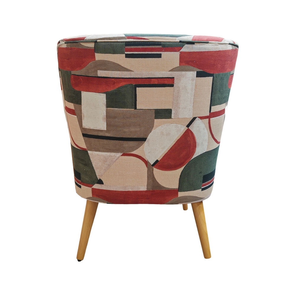 FAUTEUIL HOANI  STYLE ART DECO BOIS ET TISSU GEOMETRIQUE 63 X 79 X 70 CM - Photo N°4