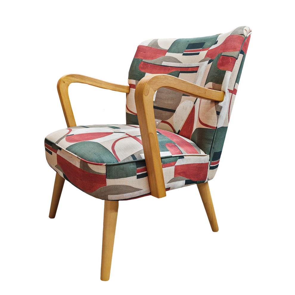 FAUTEUIL HOANI  STYLE ART DECO BOIS ET TISSU GEOMETRIQUE 63 X 79 X 70 CM - Photo N°2