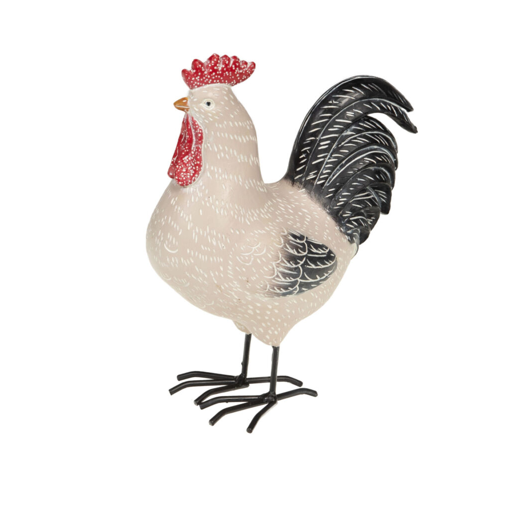 COQ LAURENT EN RESINE BEIGE ET NOIR 9 X 17 X 20 CM - Photo N°1