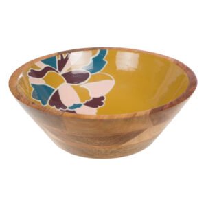 SALADIER PAULA BOIS DE MANGUIER ET DECOR FLEURS 35 X 12 CM