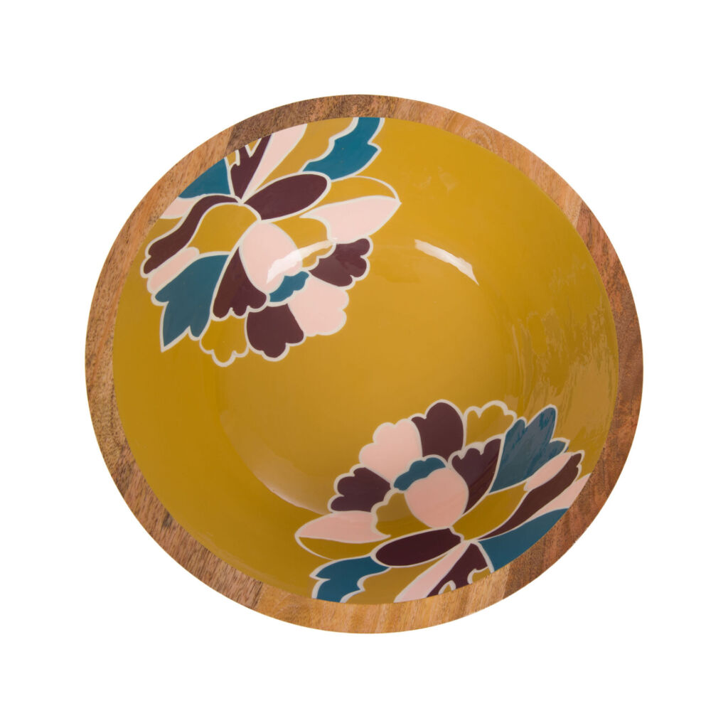 SALADIER PAULA BOIS DE MANGUIER ET DECOR FLEURS 35 X 12 CM - Photo N°2