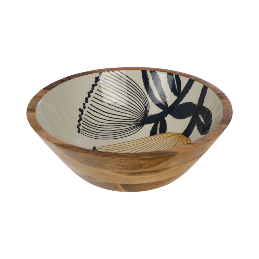 SALADIER EVA BOIS DE MANGUIER ET DECOR FLEURS 35 X 12 CM - Photo N°1