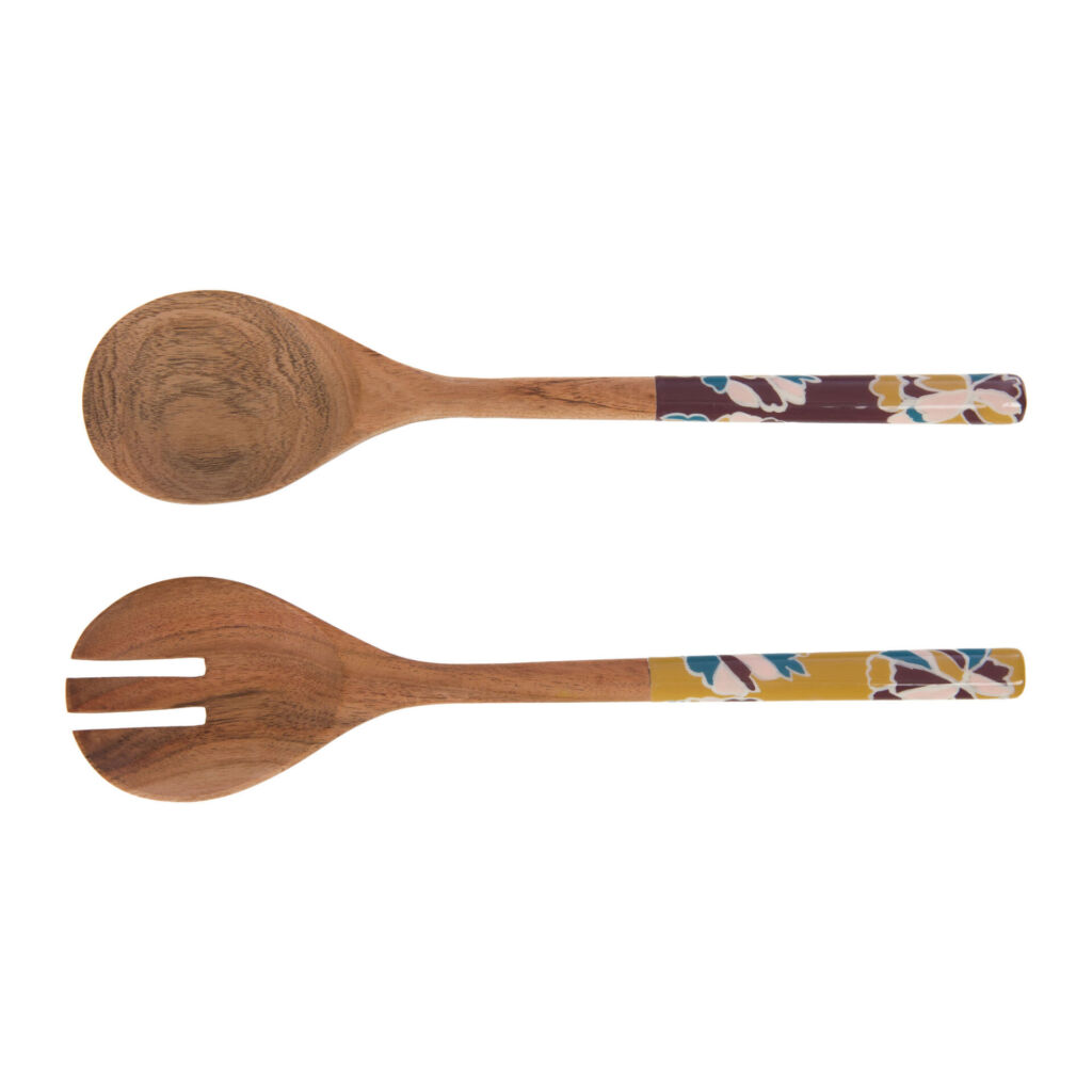 SET 2 COUVERTS A SALADE PAULA DECOR FLEURS 30 CM - Photo N°1