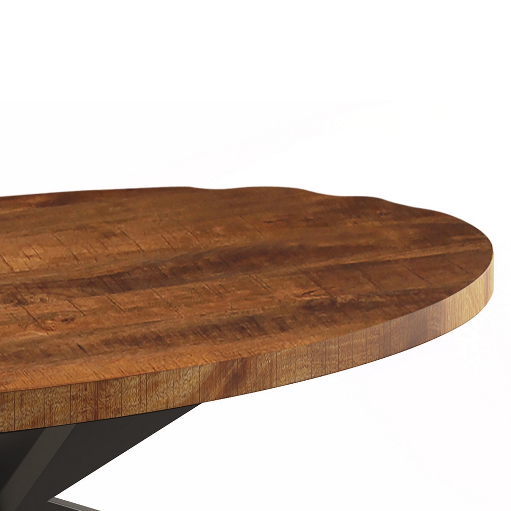 TABLE DE SALON OVALE MANGUIER PIED METAL NOIR 130 X 45 X 70 CM - Photo N°5