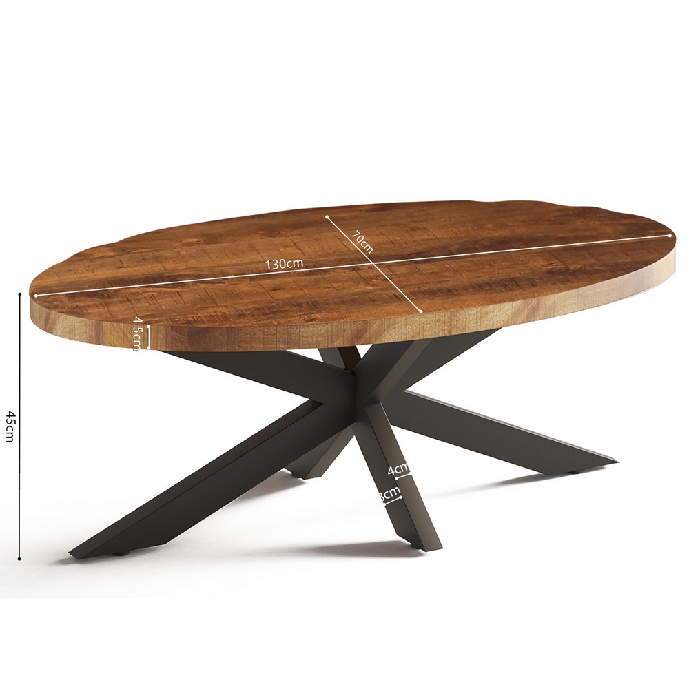 TABLE DE SALON OVALE MANGUIER PIED METAL NOIR 130 X 45 X 70 CM - Photo N°3