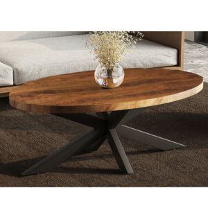 TABLE DE SALON OVALE MANGUIER PIED METAL NOIR 130 X 45 X 70 CM