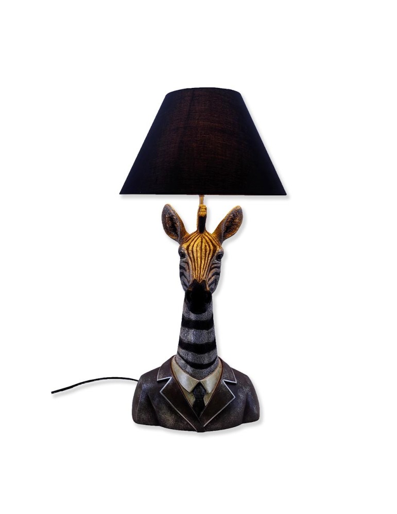 LAMPE SCULPTURE ZEBRE EN RESINE ABAT-JOUR CONIQUE NOIR 28 X 70 X 38 CM - Photo N°7