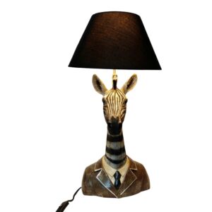 LAMPE SCULPTURE ZEBRE EN RESINE ABAT-JOUR CONIQUE NOIR 28 X 70 X 38 CM