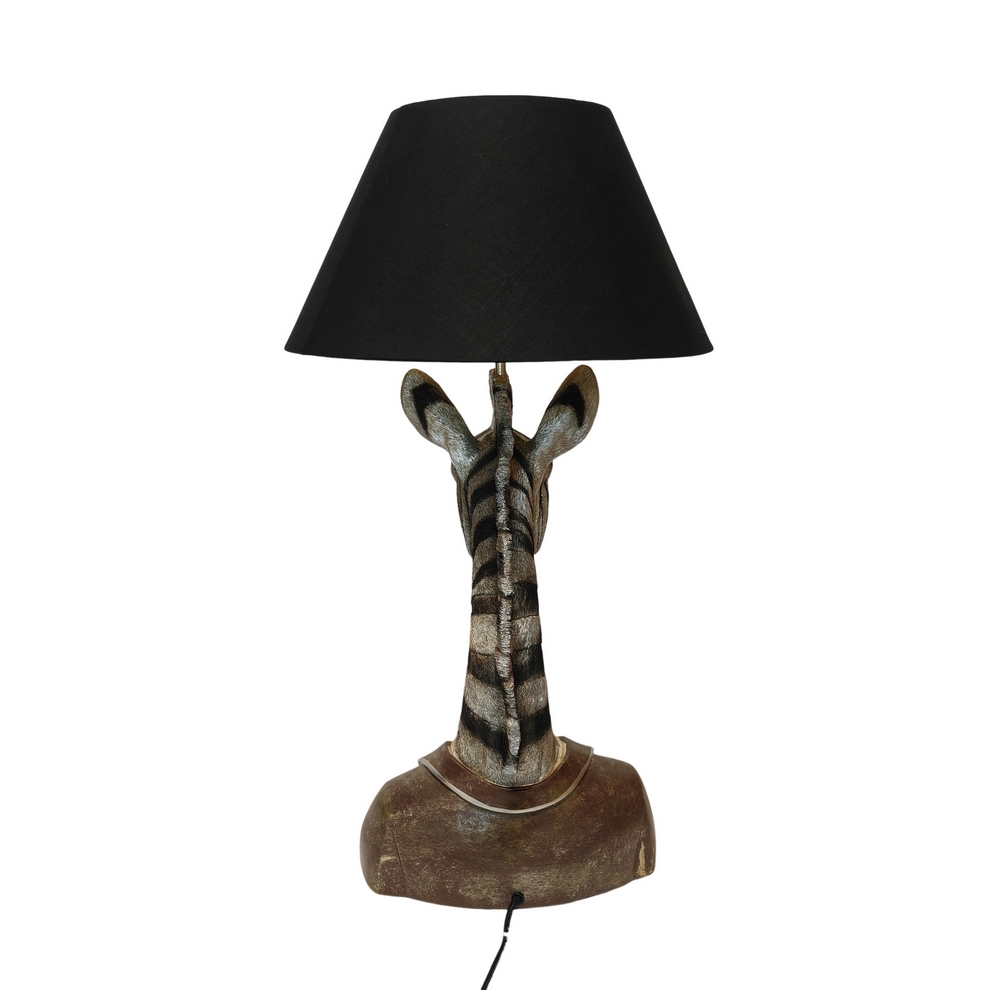 LAMPE SCULPTURE ZEBRE EN RESINE ABAT-JOUR CONIQUE NOIR 28 X 70 X 38 CM - Photo N°3
