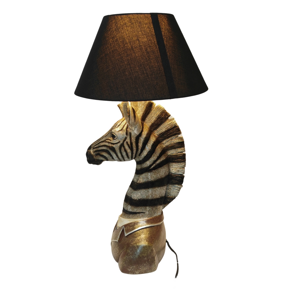 LAMPE SCULPTURE ZEBRE EN RESINE ABAT-JOUR CONIQUE NOIR 28 X 70 X 38 CM - Photo N°2