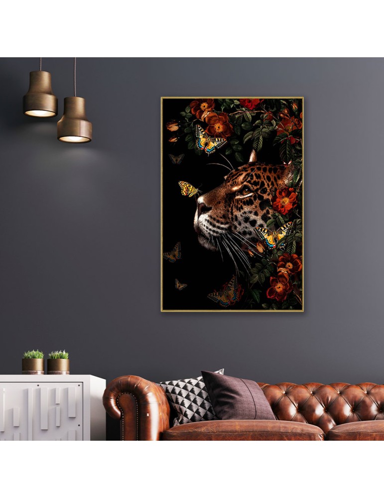 IMPRESSION LIQUID ART LEOPARD ET PAPILLONS 80 X 120 CM - Photo N°2