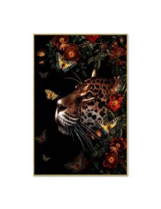 IMPRESSION LIQUID ART LEOPARD ET PAPILLONS 80 X 120 CM