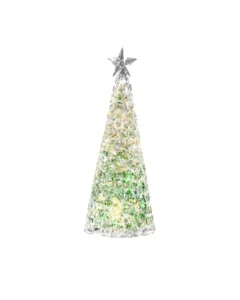 SAPIN CONE VERT LAMPE DECORATION PAILLETTES MOBILES 28 CM