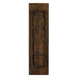 PORTE BOUTEILLES COLONNE MURAL X 5 METAL ET BOIS VIEILLI 25 X 90 X 12 CM