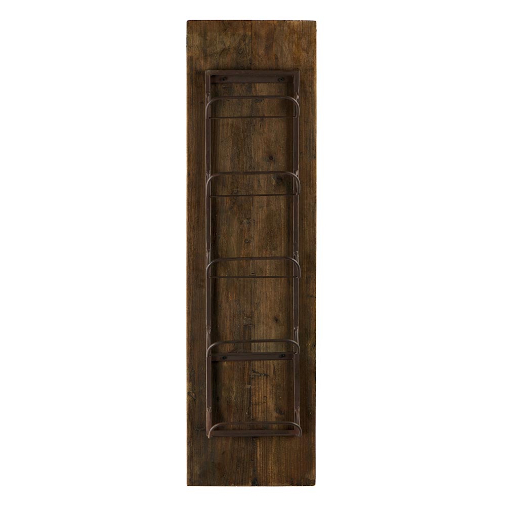 PORTE BOUTEILLES COLONNE MURAL X 5 METAL ET BOIS VIEILLI 25 X 90 X 12 CM - Photo N°1