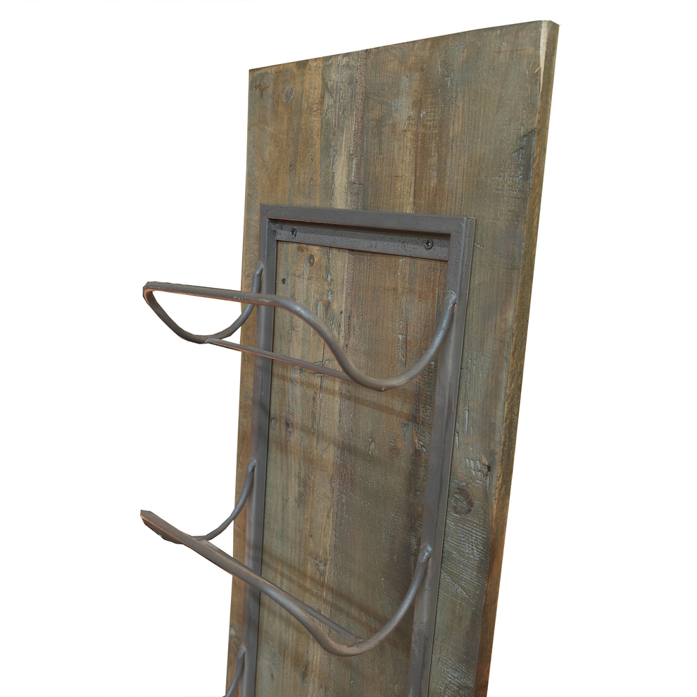 PORTE BOUTEILLES COLONNE MURAL X 5 METAL ET BOIS VIEILLI 25 X 90 X 12 CM - Photo N°4