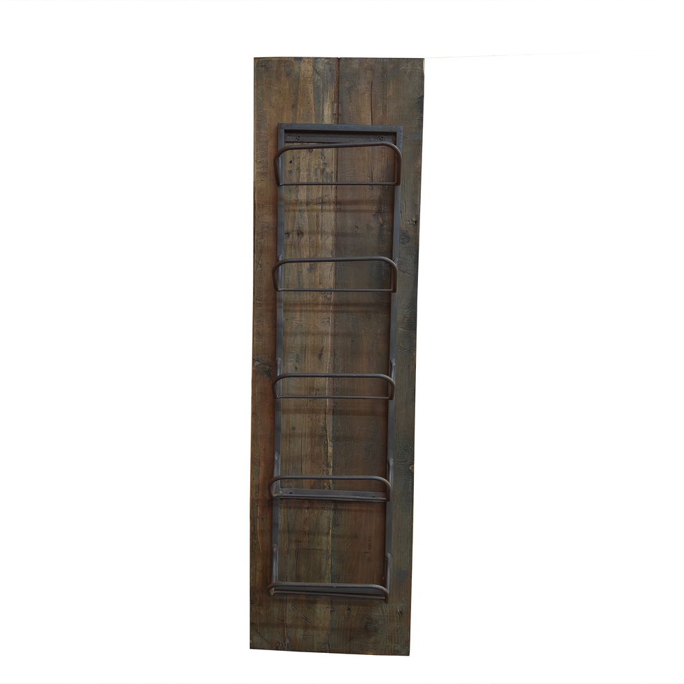 PORTE BOUTEILLES COLONNE MURAL X 5 METAL ET BOIS VIEILLI 25 X 90 X 12 CM - Photo N°3