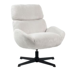 FAUTEUIL BISSETT PIVOTANT TISSU VELOURS GROSSES COTES BLANC  78 X 86 X 78 CM