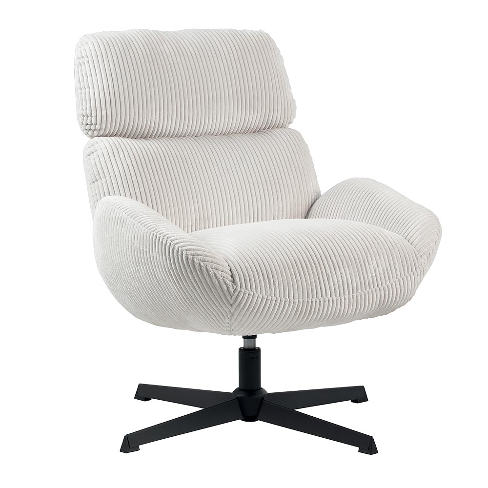 FAUTEUIL BISSETT PIVOTANT TISSU VELOURS GROSSES COTES BLANC  78 X 86 X 78 CM - Photo N°1