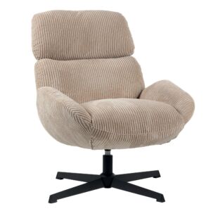 FAUTEUIL BISSETT PIVOTANT TISSU VELOURS GROSSES COTES CAMEL  78 X 86 X 78 CM