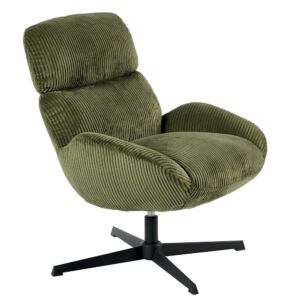 FAUTEUIL BISSETT PIVOTANT TISSU VELOURS GROSSES COTES KAKI  78 X 86 X 78 CM