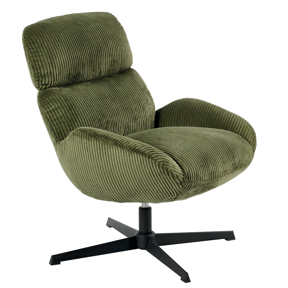 FAUTEUIL BISSETT PIVOTANT TISSU VELOURS GROSSES COTES KAKI  78 X 86 X 78 CM - Photo N°1