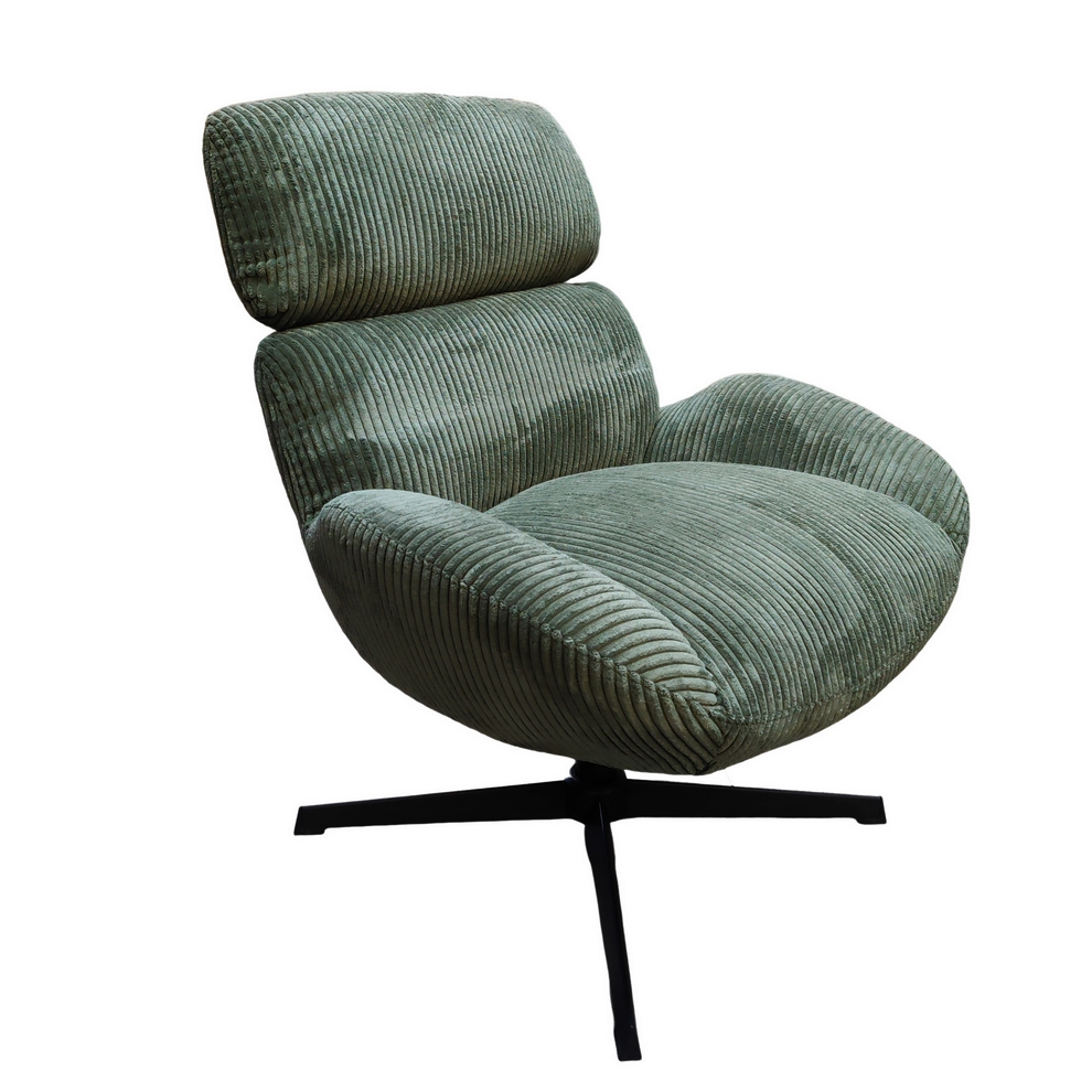 FAUTEUIL BISSETT PIVOTANT TISSU VELOURS GROSSES COTES KAKI  78 X 86 X 78 CM - Photo N°3