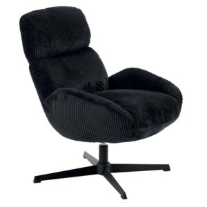 FAUTEUIL BISSETT PIVOTANT TISSU VELOURS GROSSES COTES NOIR 78 X 86 X 78 CM