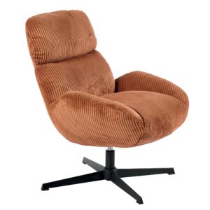 FAUTEUIL BISSETT PIVOTANT TISSU VELOURS GROSSES COTES TERRACOTTA  78 X 86 X 78CM