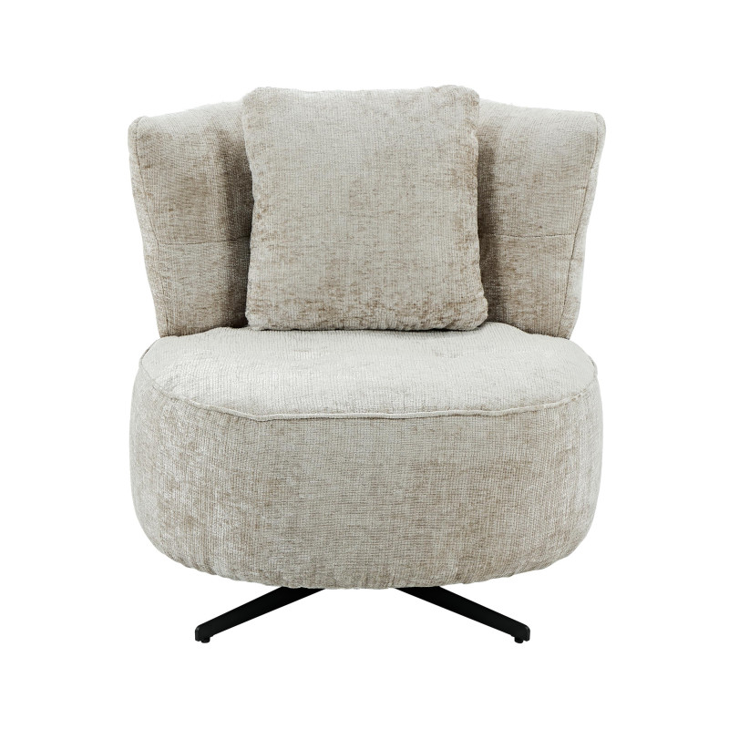 FAUTEUIL ROND PIVOTANT TISSU BEIGE  PIED NOIR H 85 X L 81 X P 90 CM - Photo N°6