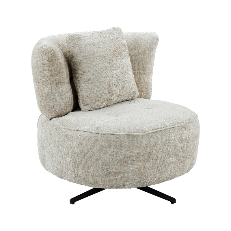 FAUTEUIL ROND PIVOTANT TISSU BEIGE  PIED NOIR H 85 X L 81 X P 90 CM - Photo N°1