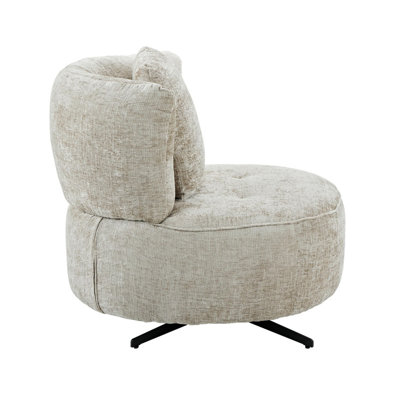 FAUTEUIL ROND PIVOTANT TISSU BEIGE  PIED NOIR H 85 X L 81 X P 90 CM - Photo N°4