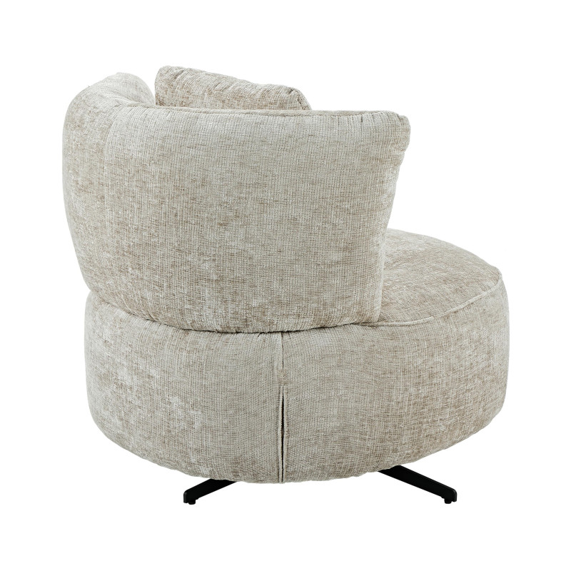 FAUTEUIL ROND PIVOTANT TISSU BEIGE  PIED NOIR H 85 X L 81 X P 90 CM - Photo N°2