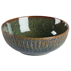 SALADIER LIVA VERT BLEU EXTERIEUR STRIURES ORANGEES 20.5 X 7.6 CM