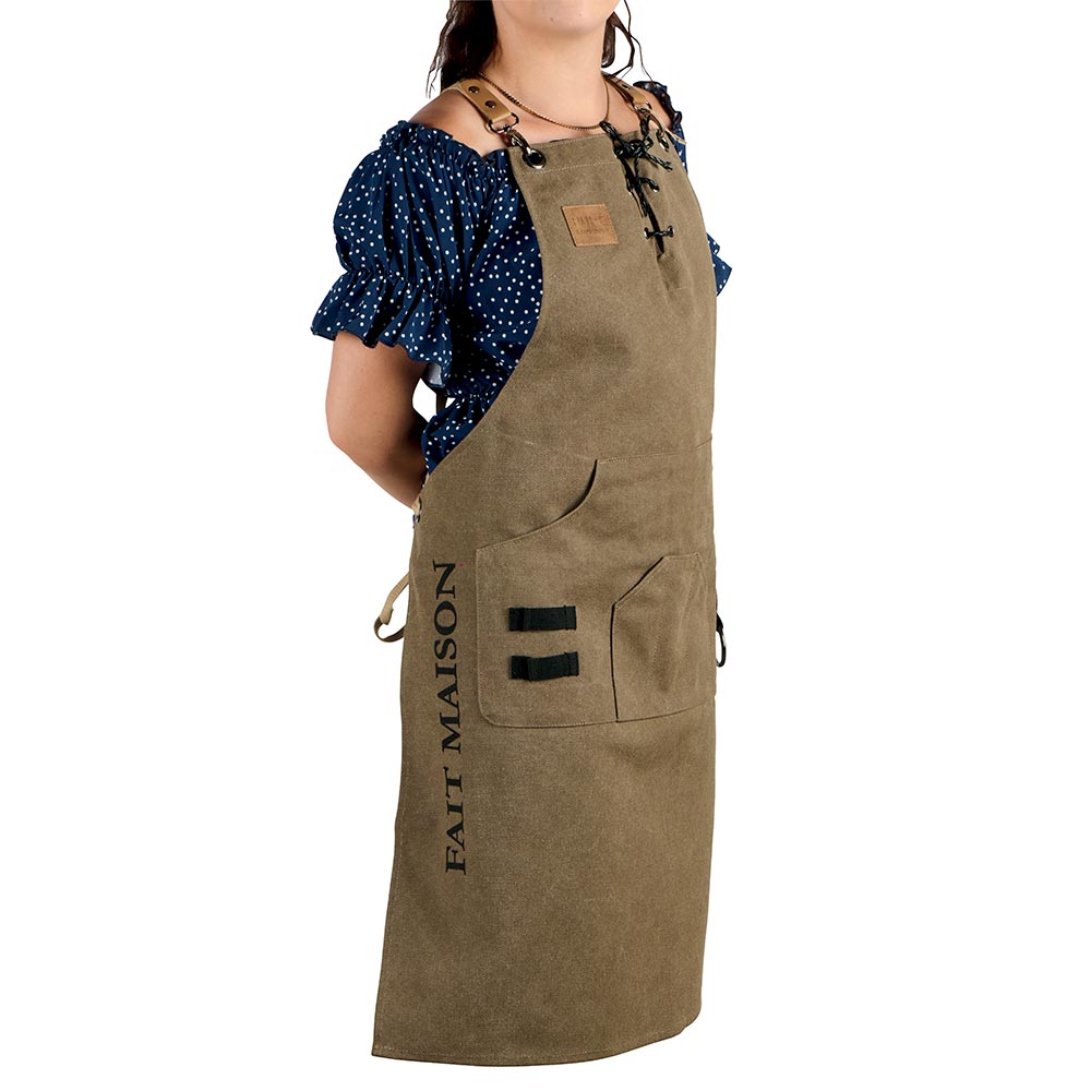 TABLIER MARRON 4 POCHES FAIT MAISON  100% COTON - Photo N°1