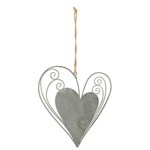 COEUR STYLISE METAL GRIS A SUSPENDRE 13 X 15.5 X 0.3 CM