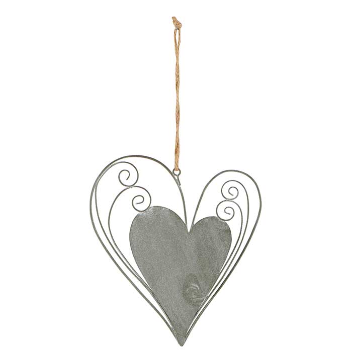 COEUR STYLISE METAL GRIS A SUSPENDRE 13 X 15.5 X 0.3 CM - Photo N°1