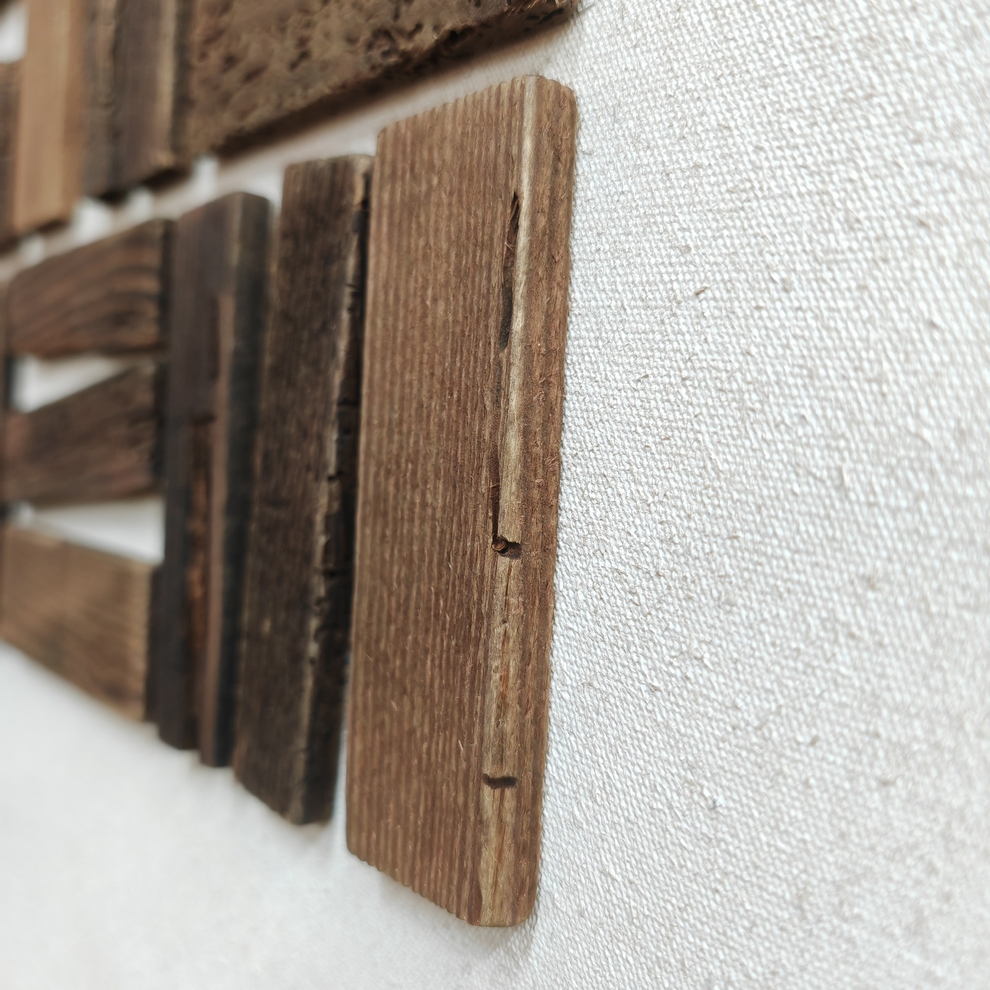 TABLEAU MURAL RECTANGULAIRE AVEC QUADRILLAGE EN BOIS RECYCLE  60 X 80 X 3.5 CM - Photo N°4