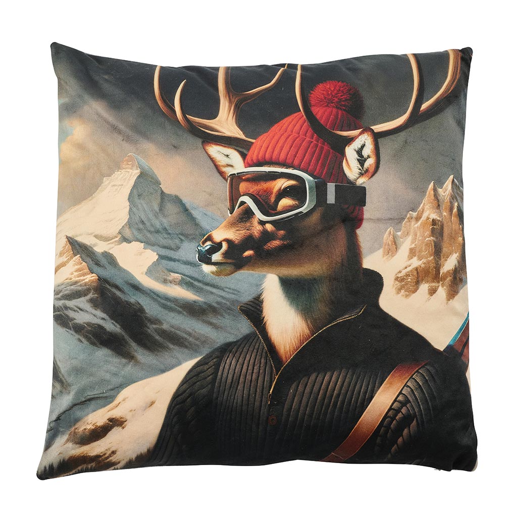 COUSSIN CERF SKIEUR  45 X 45 CM - Photo N°1