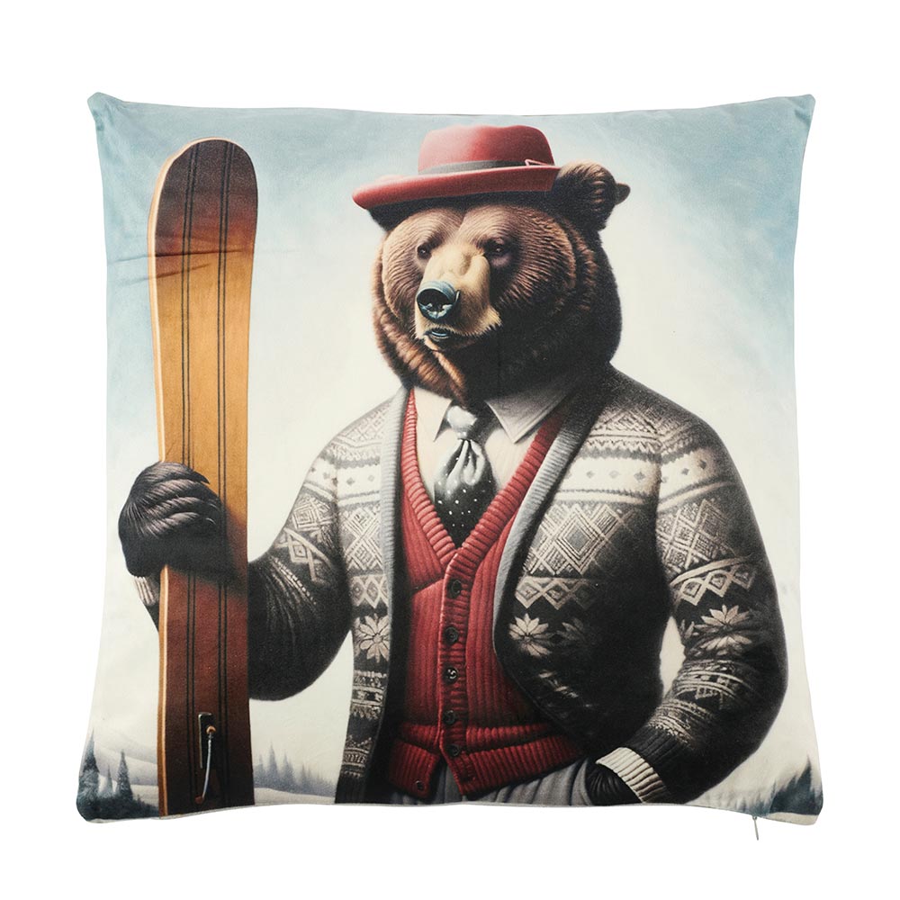 COUSSIN OURS SKIEUR  45 X 45 CM - Photo N°1