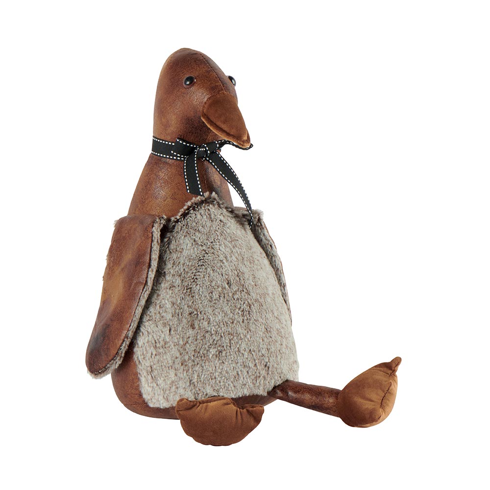 BLOQUE PORTE CANARD SIMILI CUIR MARRON FAUSSE FOURRURE 26 X 30 X 16 CM - Photo N°1